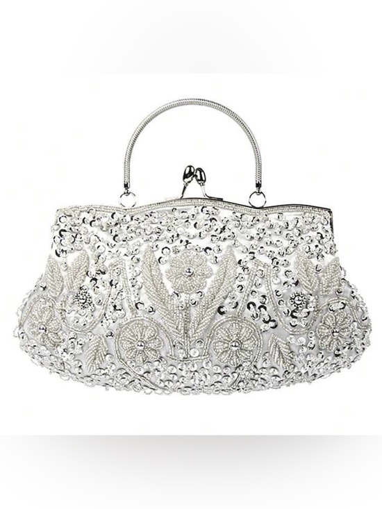 Handbags - Silver beaded clutch prom wedding bag
